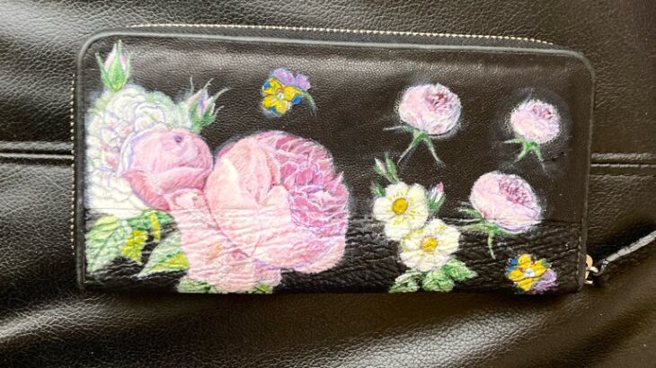 NEBUZAK長財布の革貼り補修とお花の絵を描きました